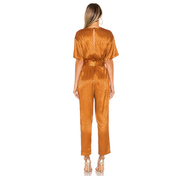 NWT Joie Tau Women's Copper Satin Leopard Printed Wrap Jumpsuit Romper - Size S - Picture 2 of 8
